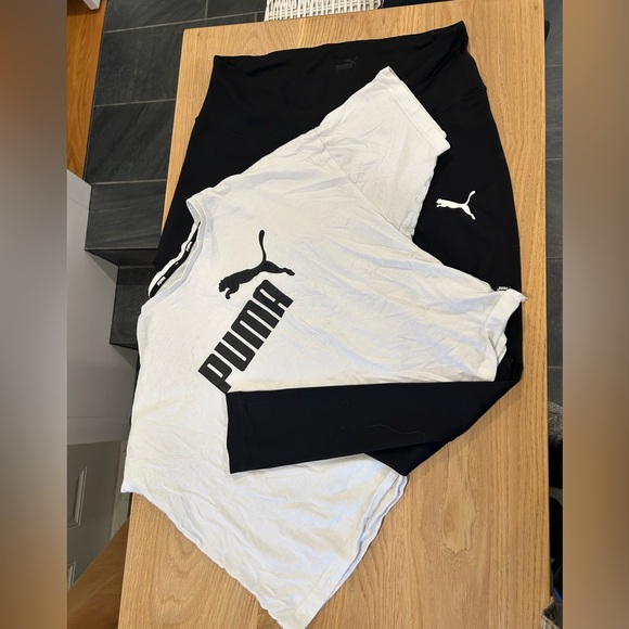 Puma Pants - Puma Workout Set with White and Black Cropped Logo Tee with Black Puma Leggings